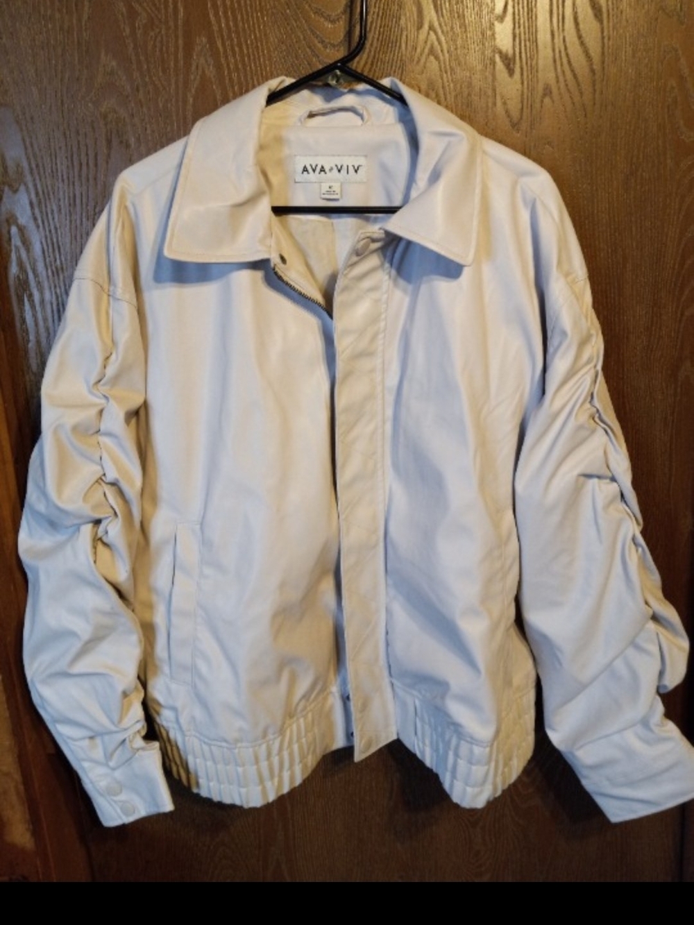 Ava & Viv Light Beige Men's Bomber Jacket with Ruched Sleeves